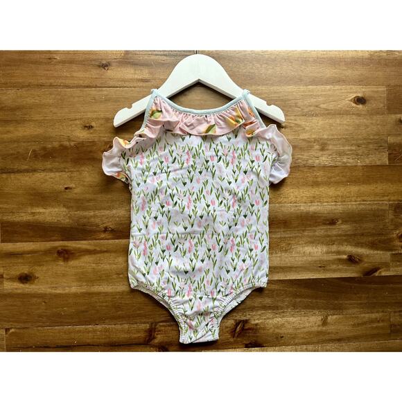 NWT SweetHoney Mary One Piece Swimsuit Savannah Floral White Pink Ruffle Preppy - Picture 2 of 6